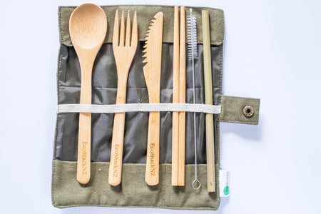 EcoShack Reusable Bamboo Cutlery Set with straw - EcoShackNZ